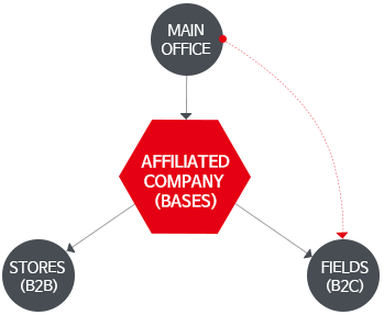 Main Office- Affiliated company  (Bases)  - Stores (B2B) - Fields (B2C)